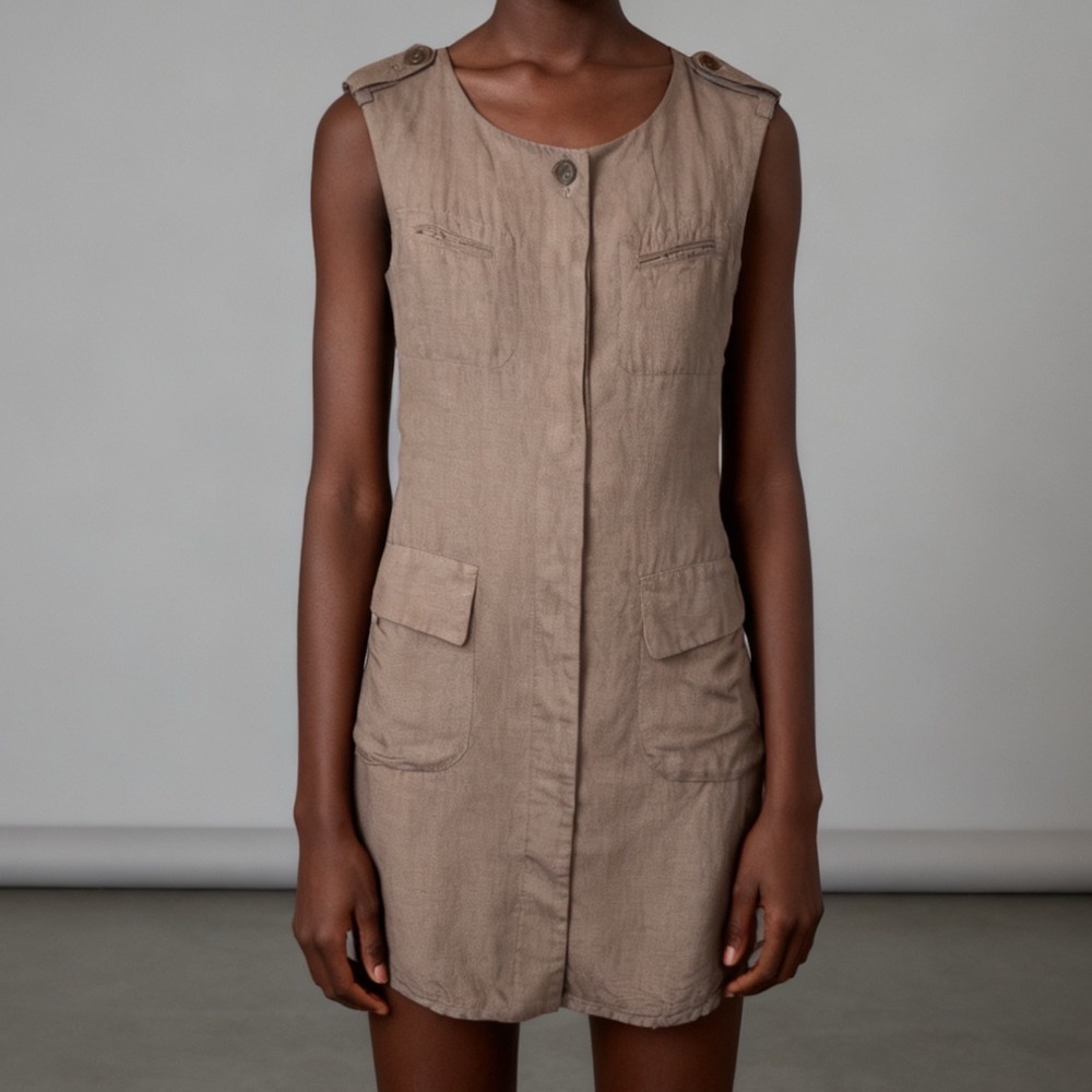 Gallarda Galante Flax Blend Utility Dress Brown Sleeveless Japan size F / US‎ M)